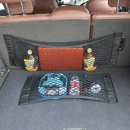 Car Back Rear Mesh Trunk Seat Elastic String Net Magic Sticker Universal Storage Bag Pocket Cage Auto Organizer Seat Back Bag