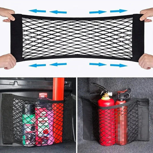 Car Back Rear Mesh Trunk Seat Elastic String Net Magic Sticker Universal Storage Bag Pocket Cage Auto Organizer Seat Back Bag